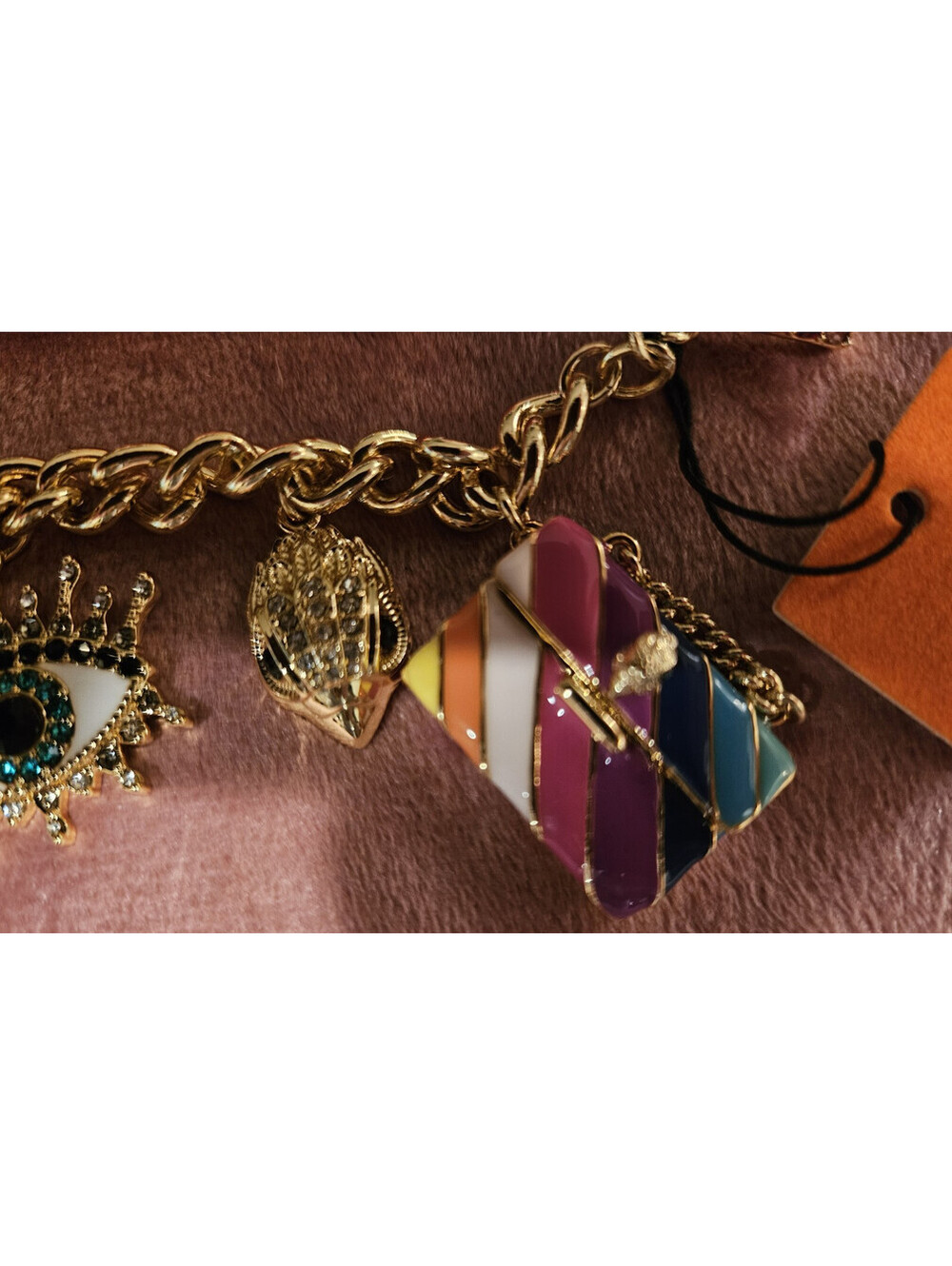 NWT KURT GEIGER LONDON MULTI CHARMS CRYSTAL BRACELET - BE KIND, RAINBOW, LOBSTER - Picture 5 of 7